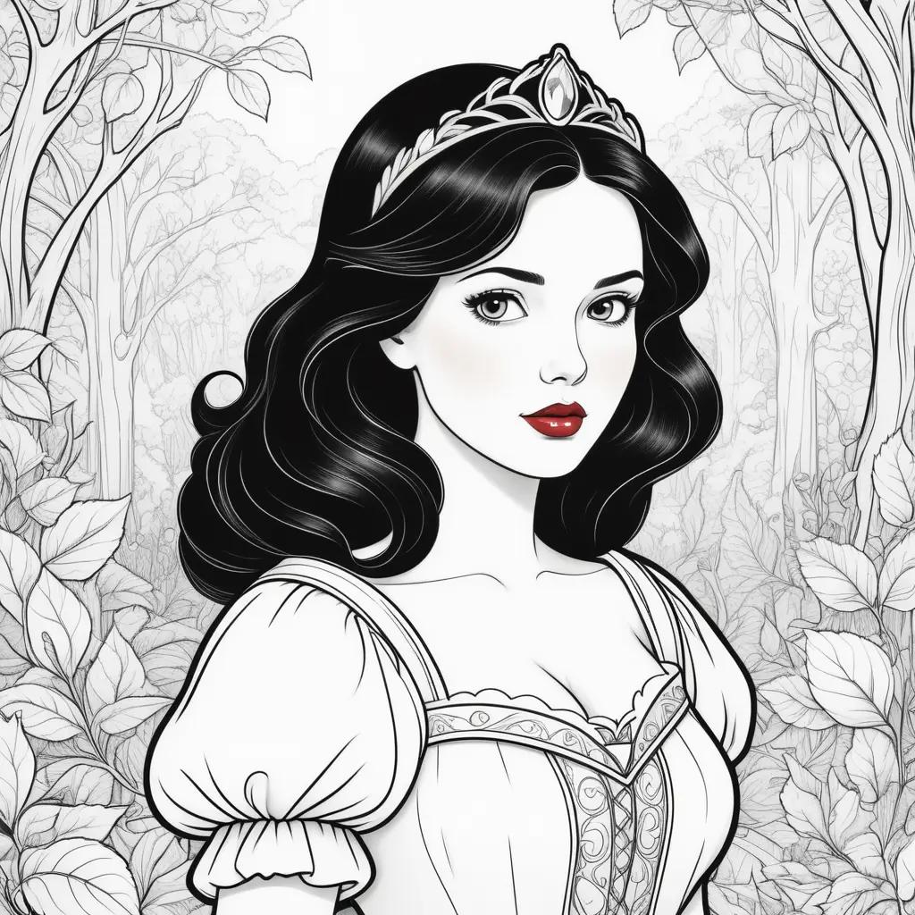 coloring page of Snow White with a crown on her head