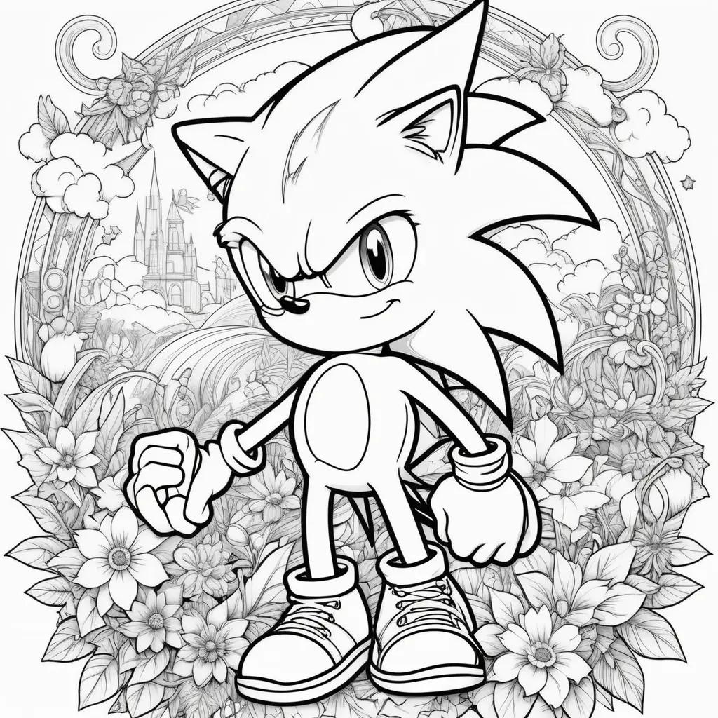 coloring page of Sonic the Hedgehog with a crown