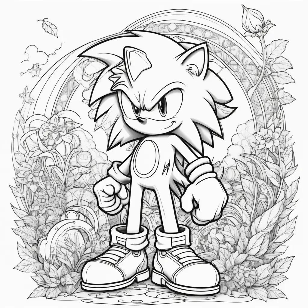 coloring page of Sonic the Hedgehog with various colors