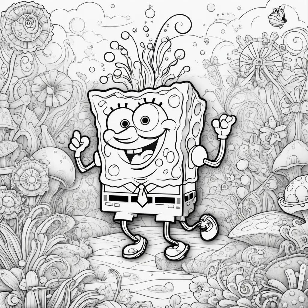 coloring page of Spongebob Squarepants and other characters