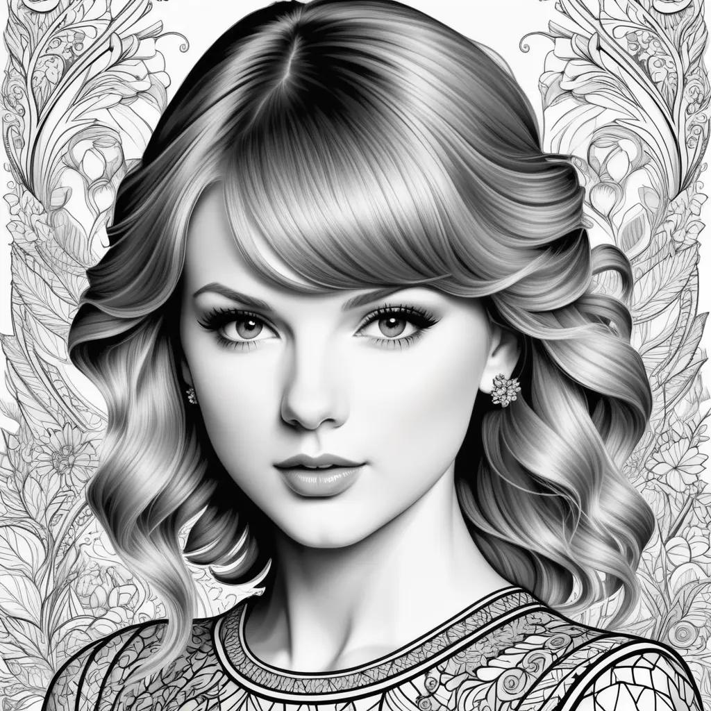 coloring page of Taylor Swift with a floral background