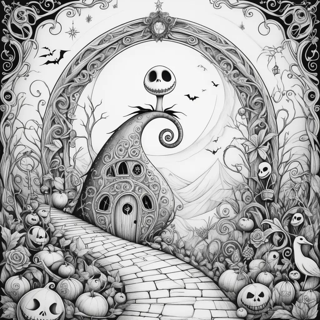 coloring page of a Jack Skellington house