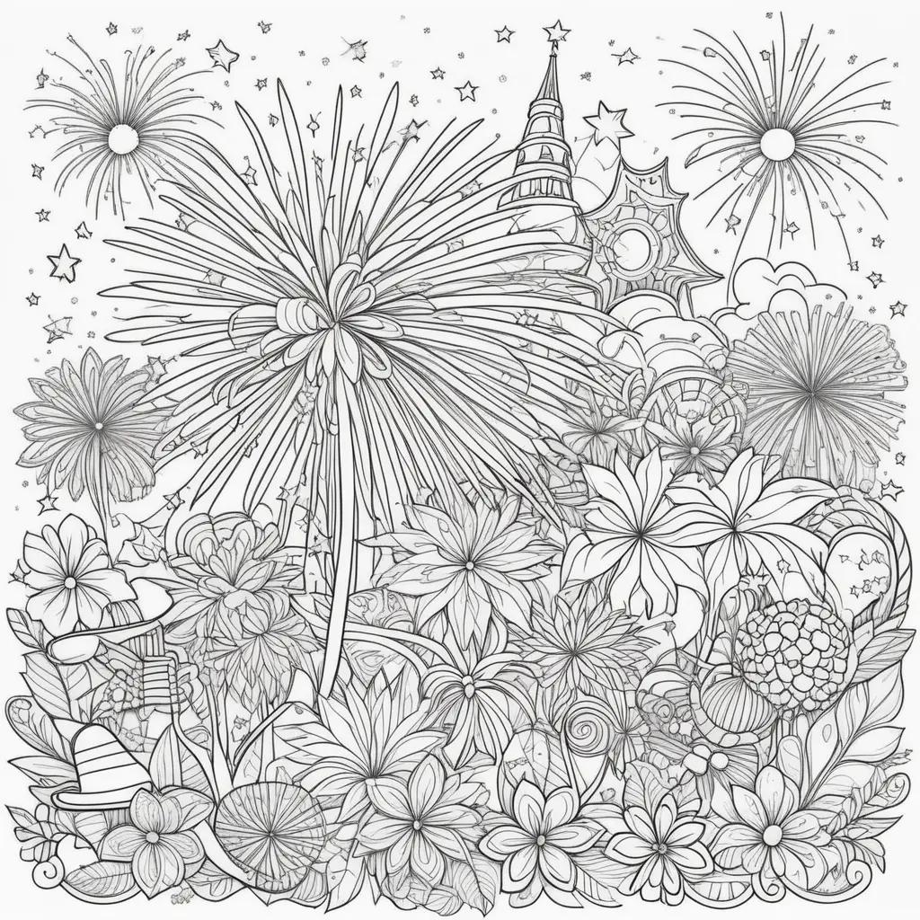 coloring page of a July 4th celebration