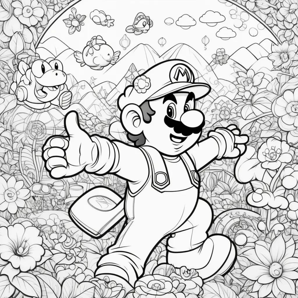 coloring page of a Mario character with a thumbs up sign