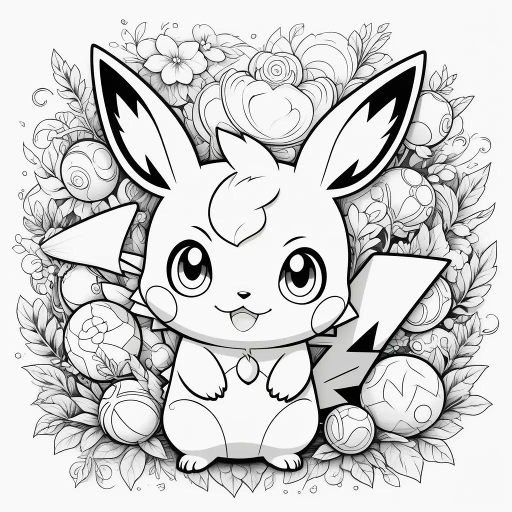 coloring page of a Pokemon featuring a flower arrangement