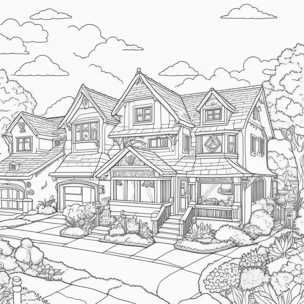 coloring page of a Simpsons-themed house