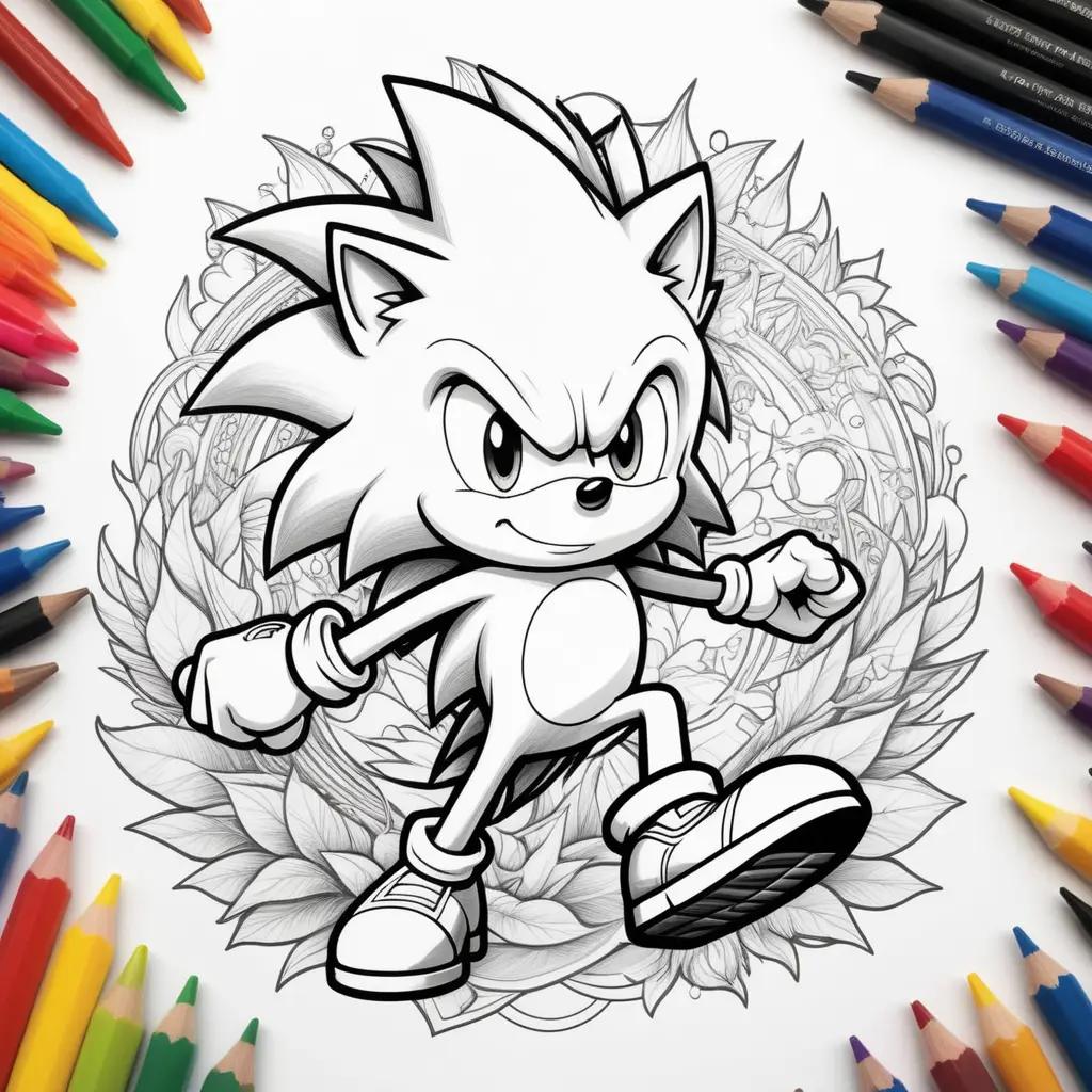 coloring page of a Sonic the Hedgehog with a bunch of colors around him