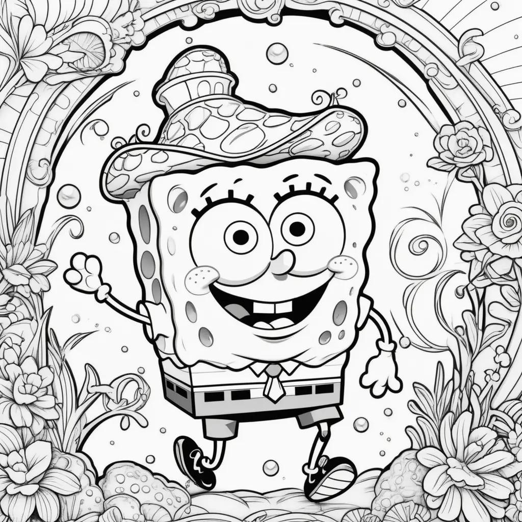 coloring page of a Spongebob with a hat on it