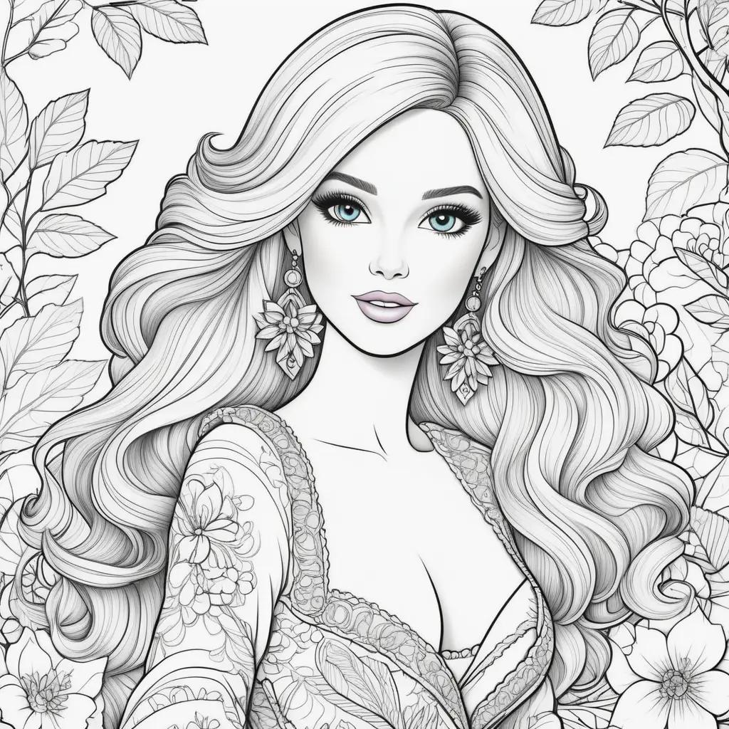 coloring page of a beautiful barbie with earrings