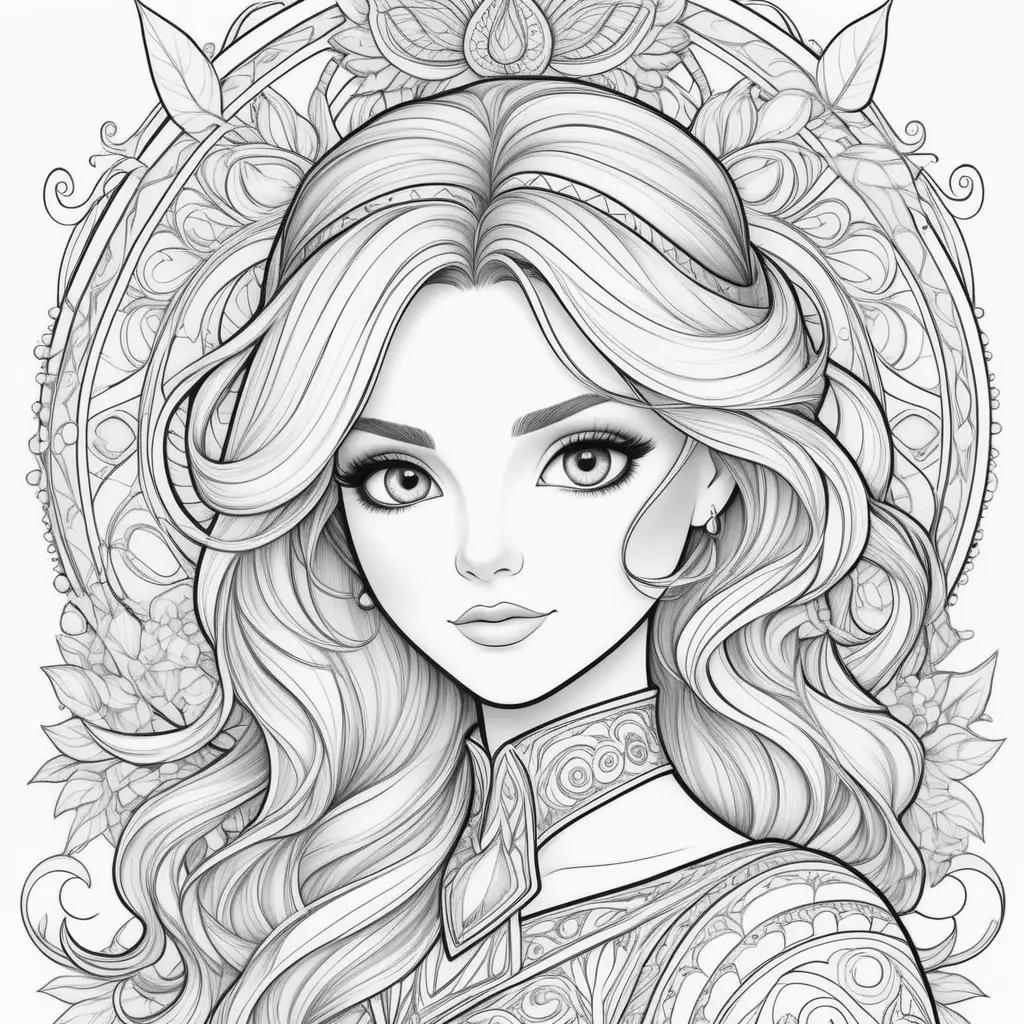 coloring page of a beautiful woman with a floral design