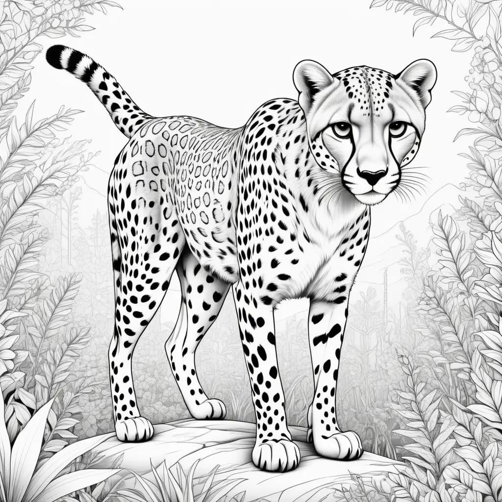 coloring page of a black and white cheetah