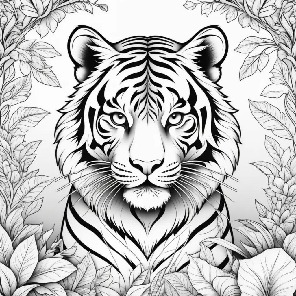 coloring page of a black and white tiger