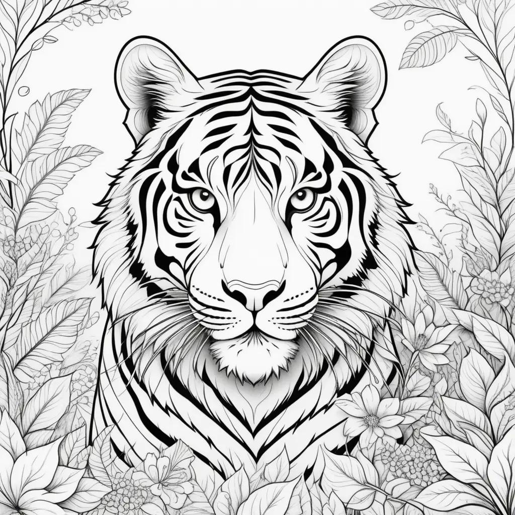 coloring page of a black and white tiger