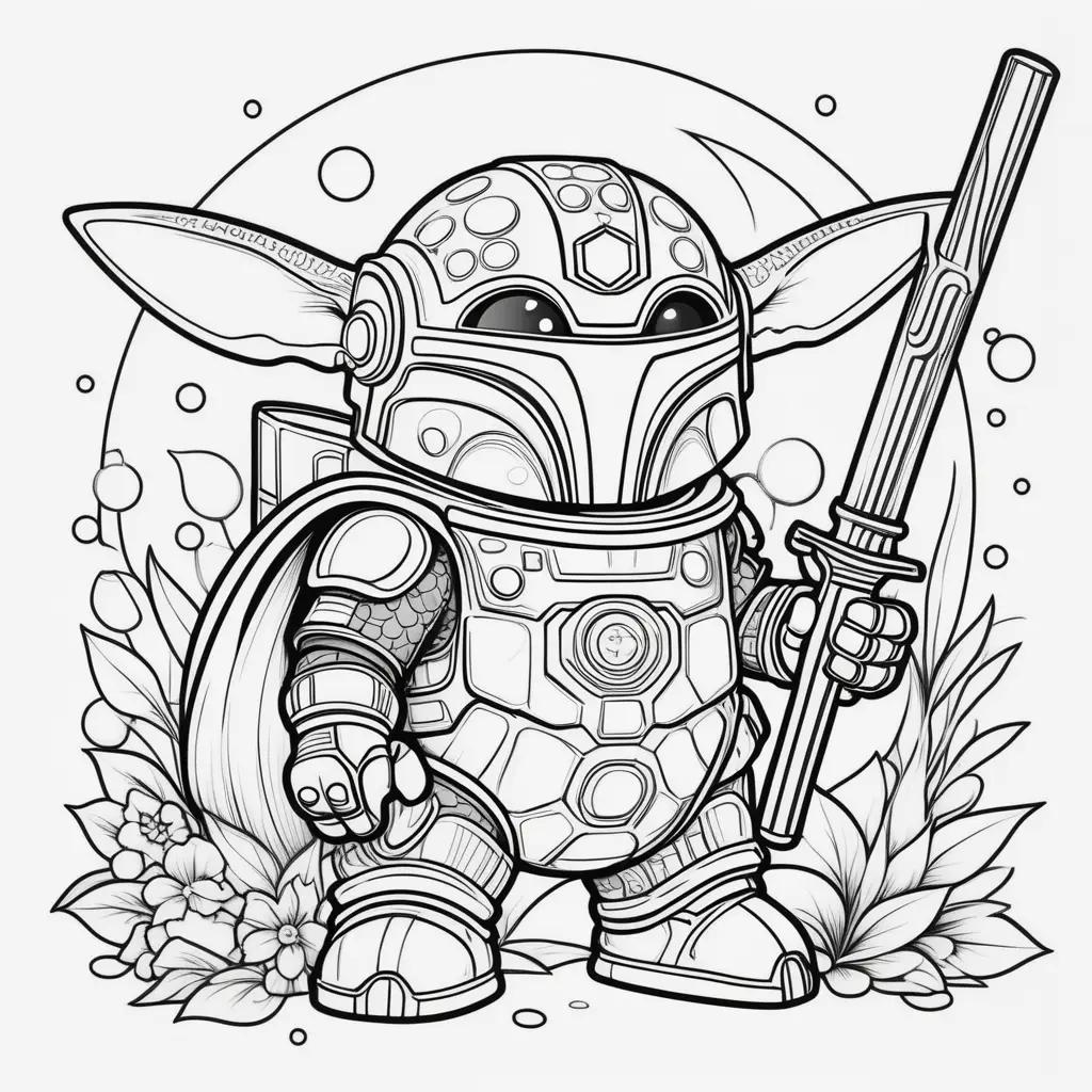 coloring page of a boba with a sword