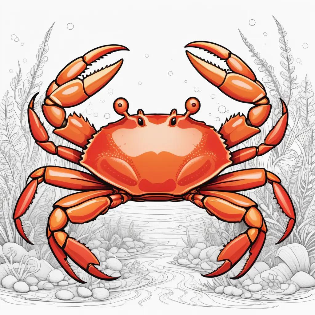 coloring page of a crab in shades of orange