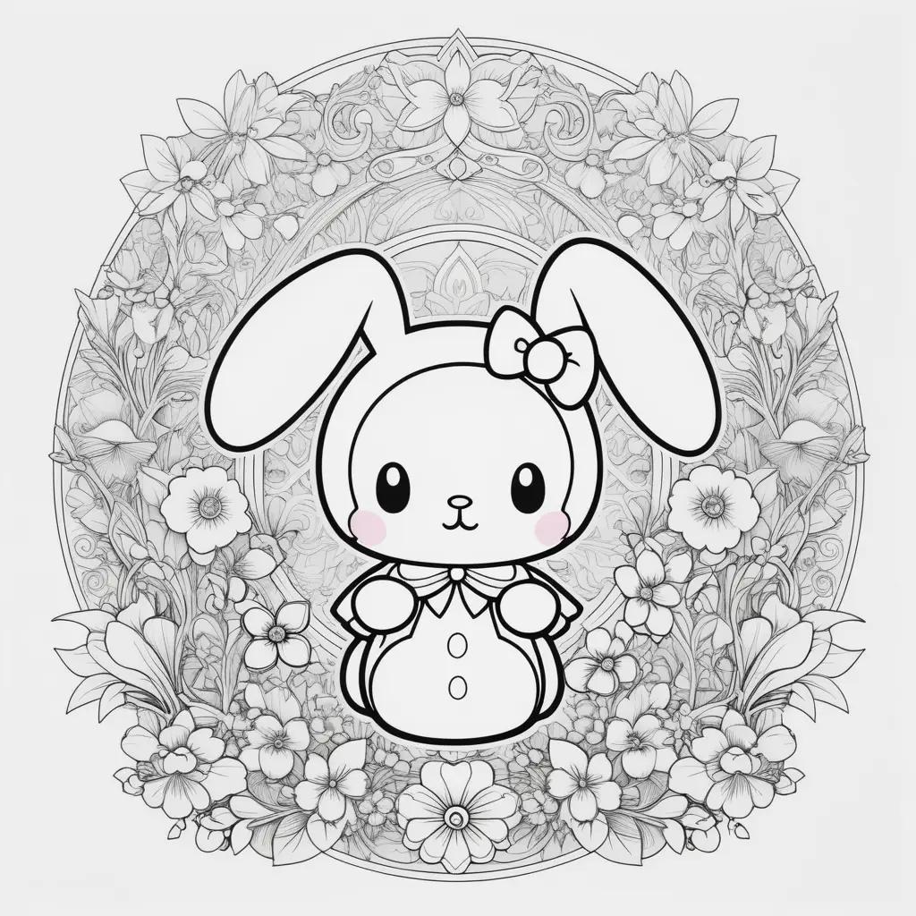 coloring page of a cute bunny with a bow