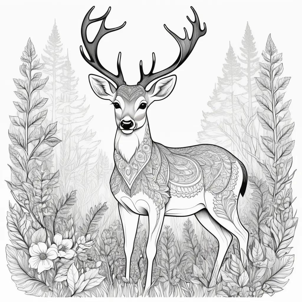 coloring page of a deer with a flower