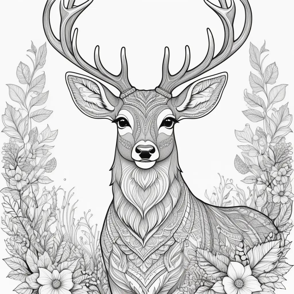 coloring page of a deer with intricate details