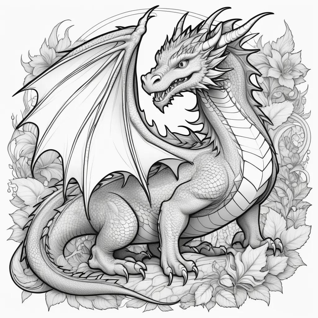 coloring page of a dragon in black and white