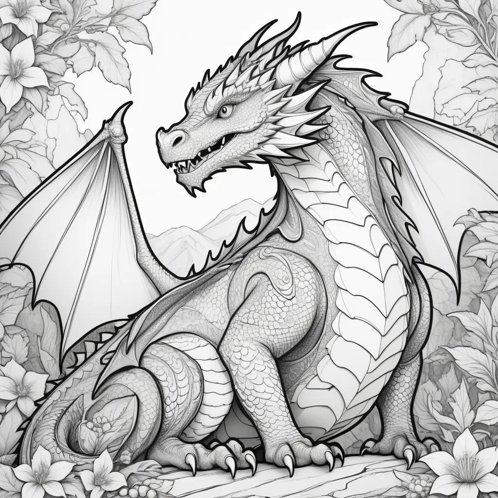 coloring page of a dragon in black and white