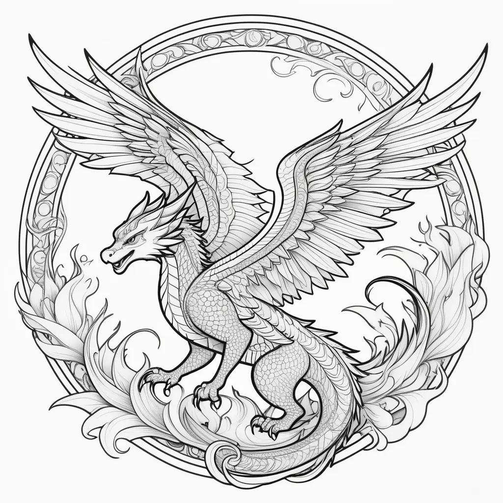 coloring page of a dragon with wings of fire