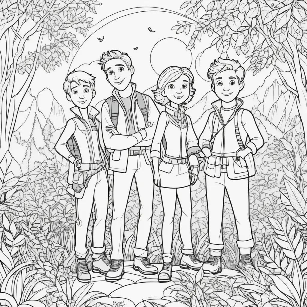 coloring page of a family in the wild