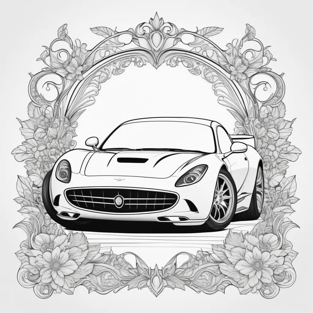 coloring page of a fancy car with floral design