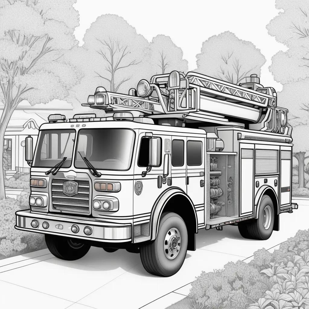 coloring page of a fire truck with its ladder raised