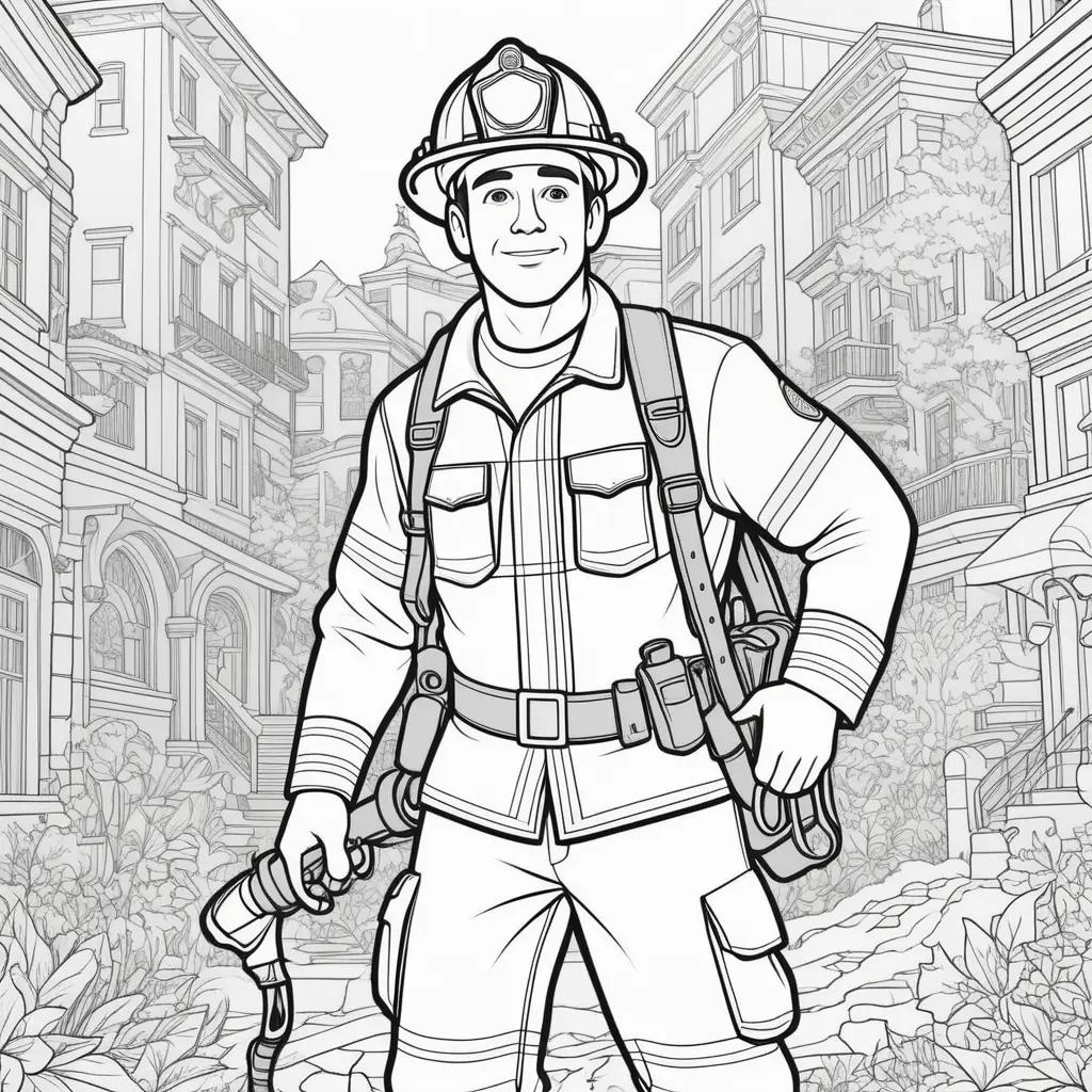 coloring page of a firefighter in black and white