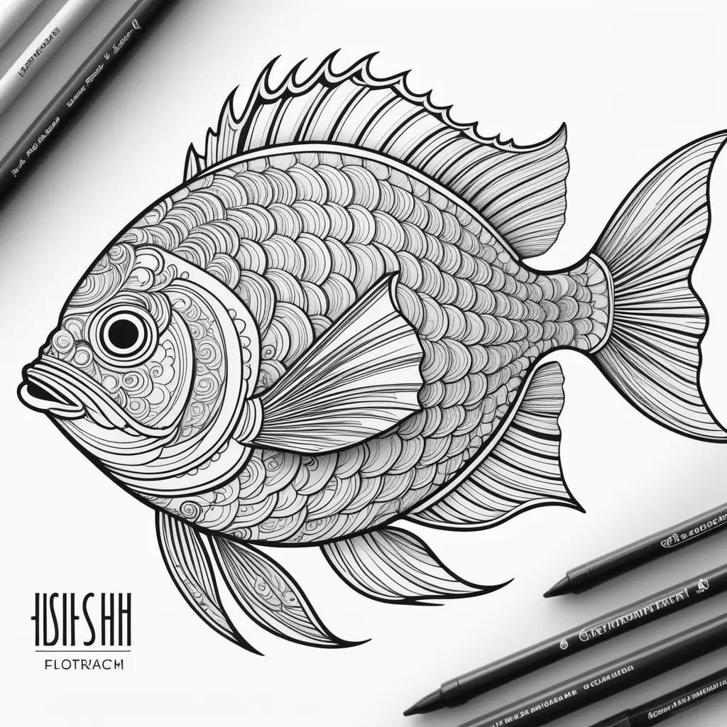 coloring page of a fish with black and white illustrations