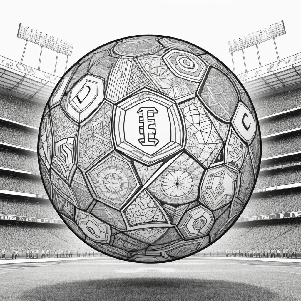 coloring page of a football with various designs