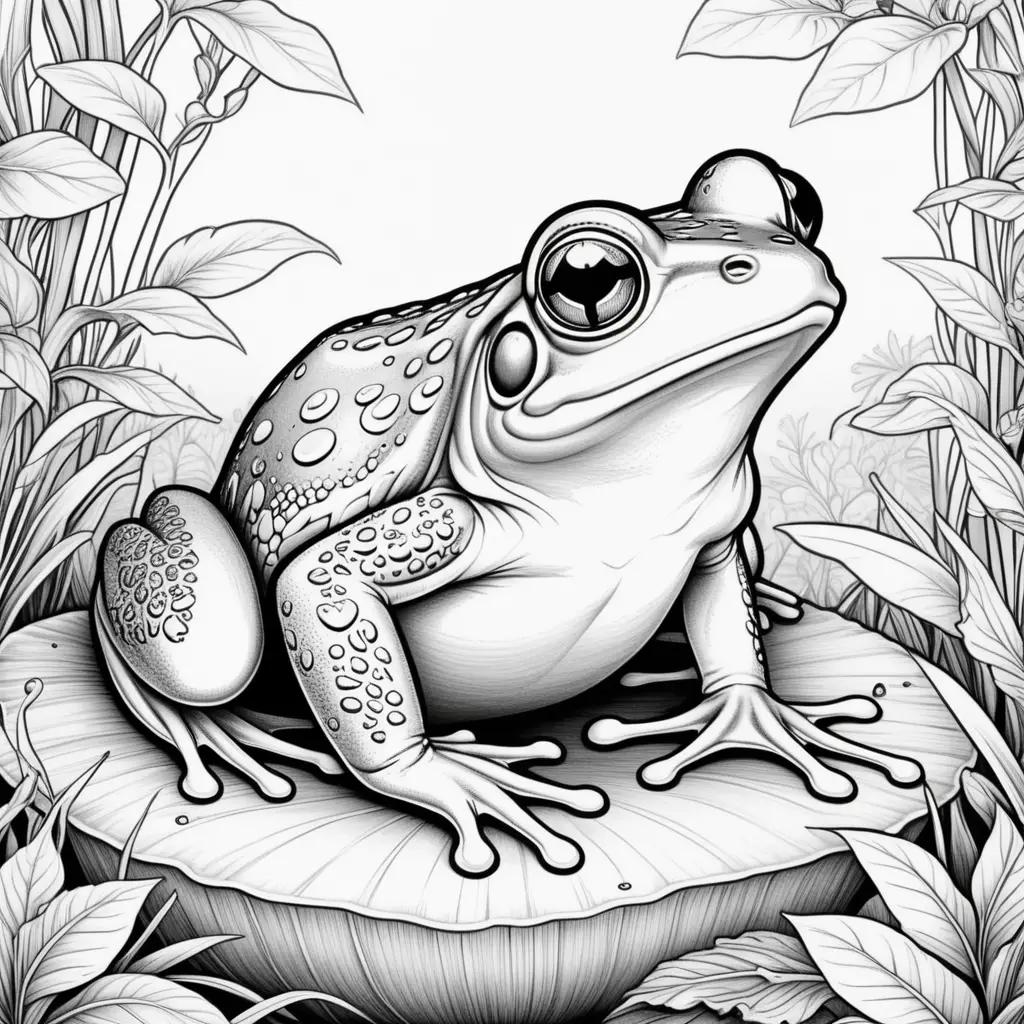 coloring page of a frog with black and white design