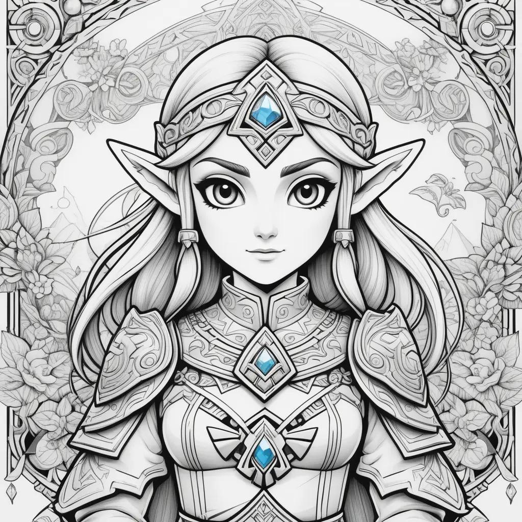 coloring page of a girl in a Zelda outfit