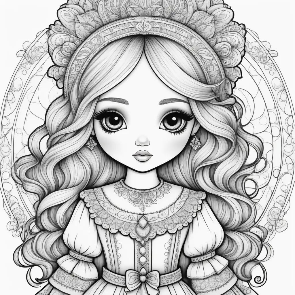 coloring page of a girl in a dress and hat