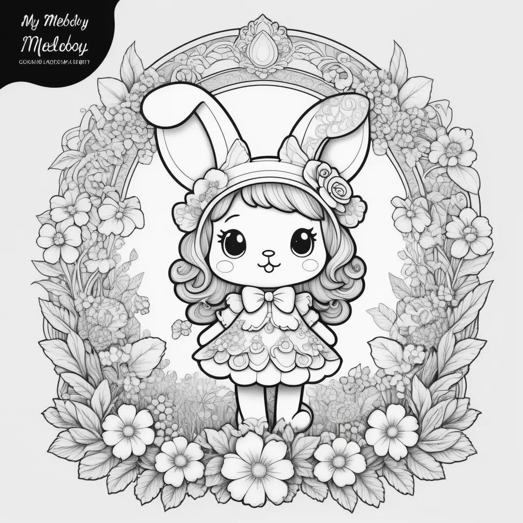 coloring page of a girl with a bunny hat and flowers