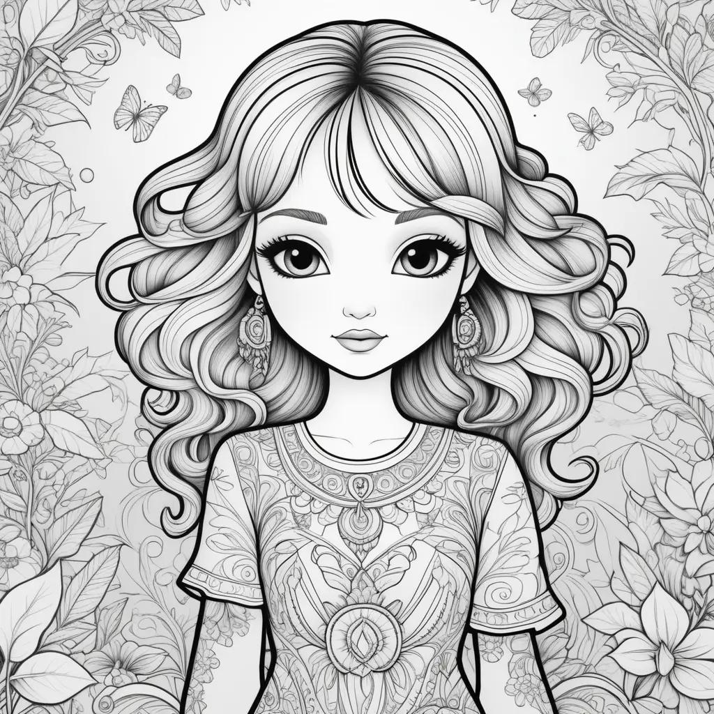 coloring page of a girl with bobbie goods