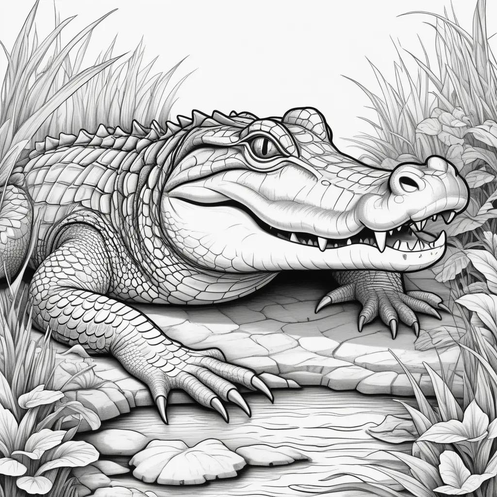 coloring page of a large alligator in the water