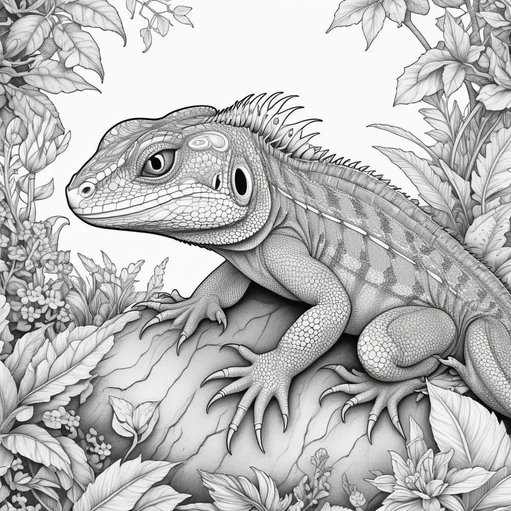 coloring page of a lizard with black and white color