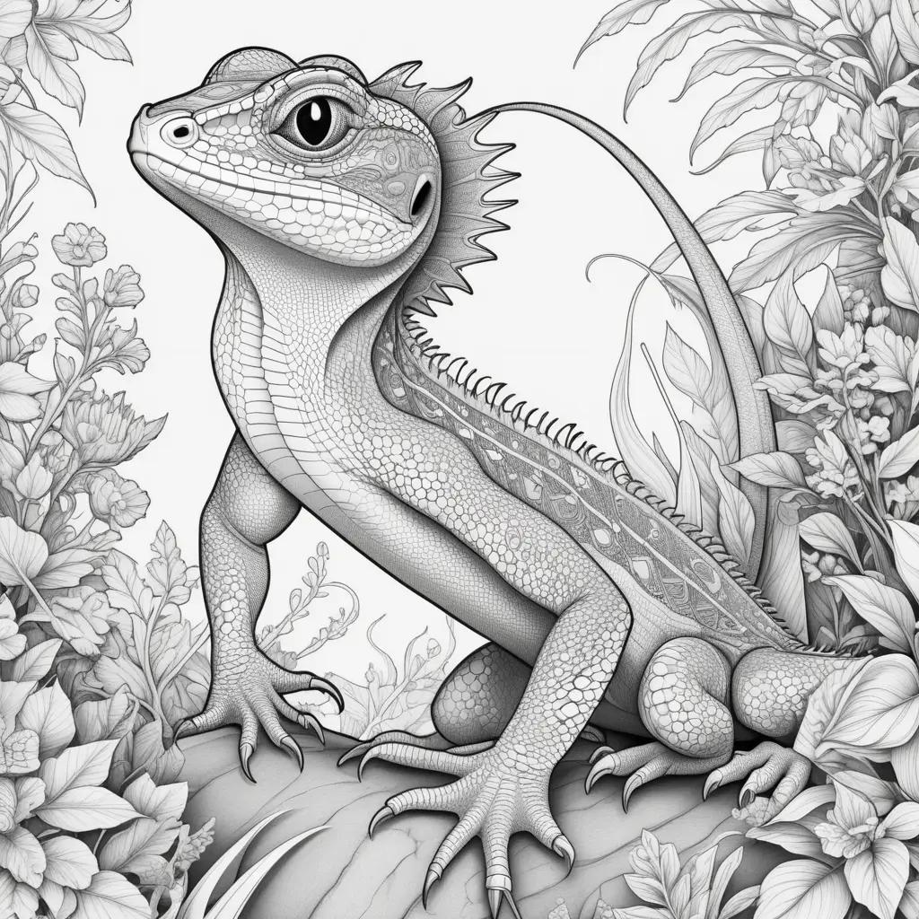 coloring page of a lizard with black and white colors