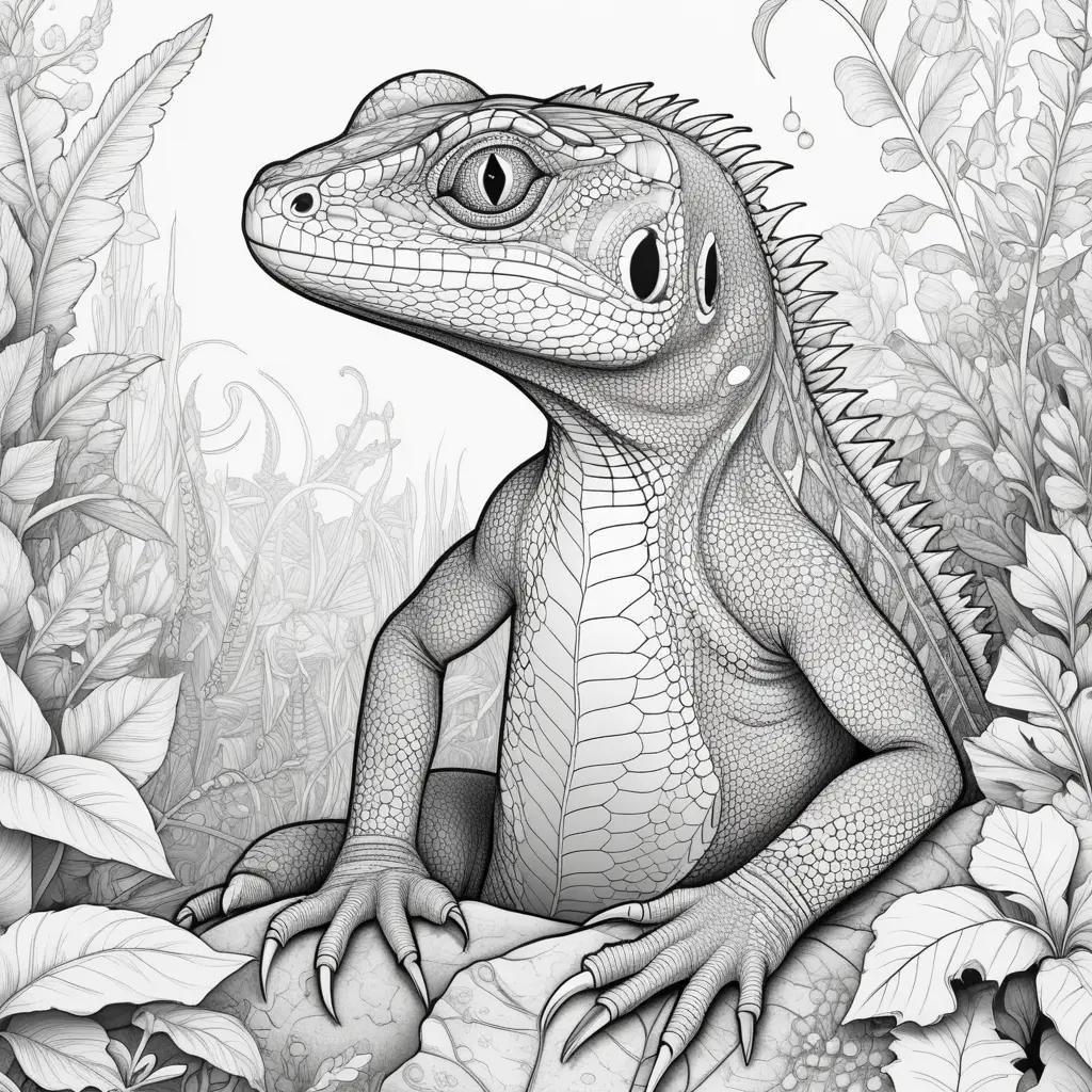 coloring page of a lizard with detailed coloring instructions