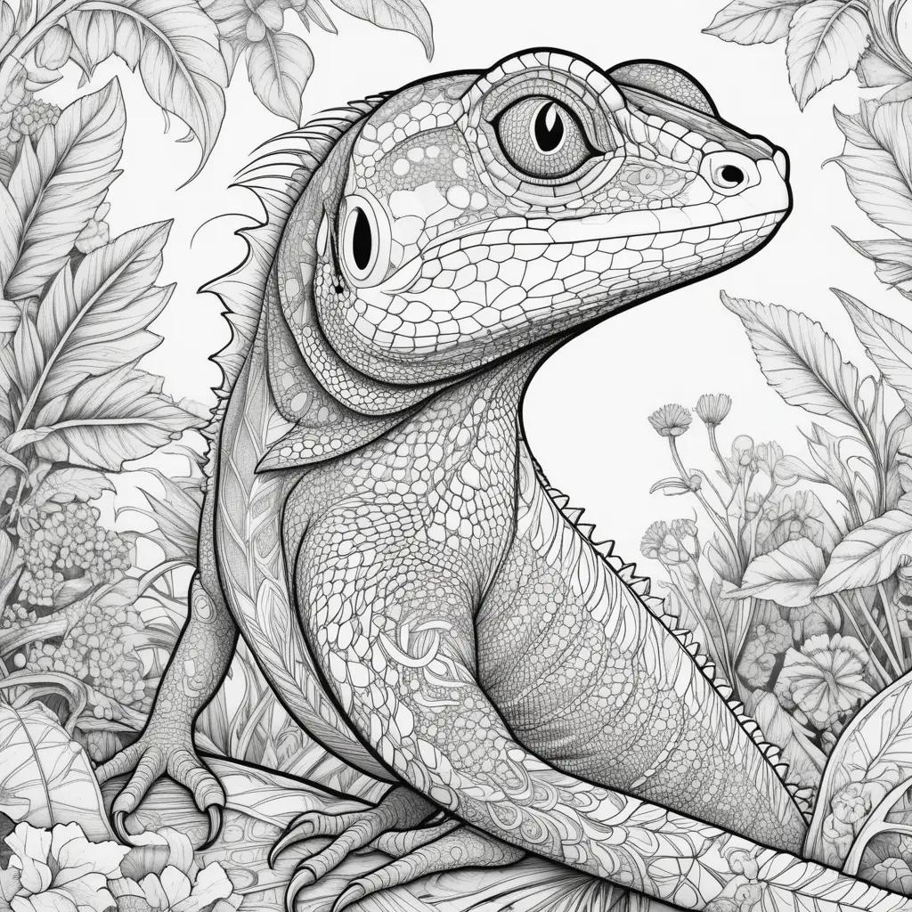 coloring page of a lizard with intricate details