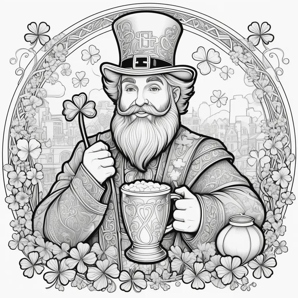 coloring page of a man with a hat and beard on St. Patricks Day