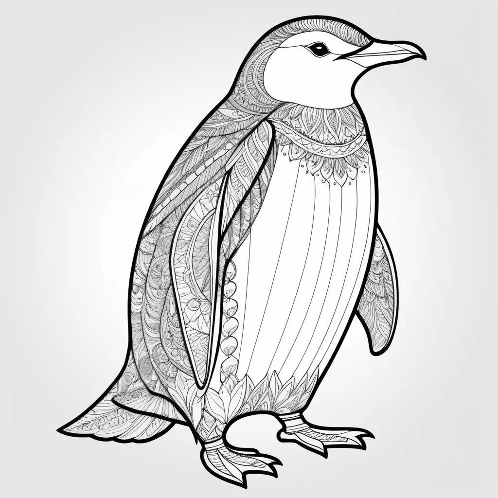 coloring page of a penguin with intricate patterns