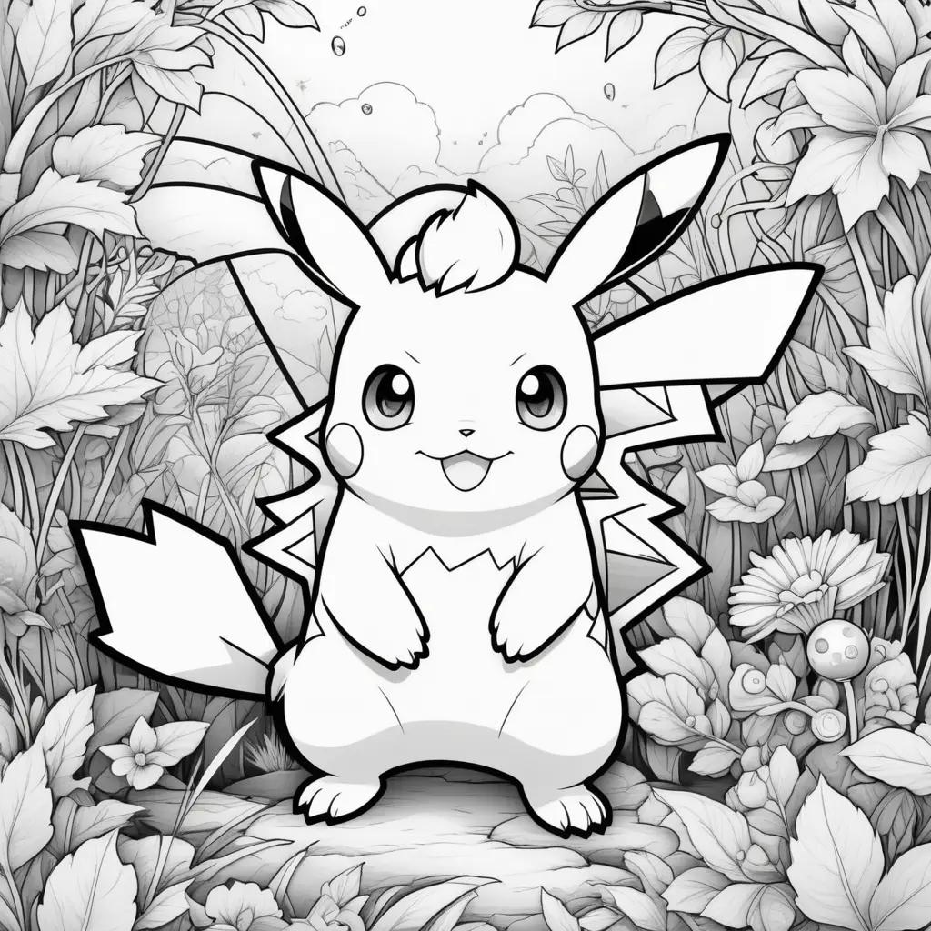 coloring page of a pokemon in a forest