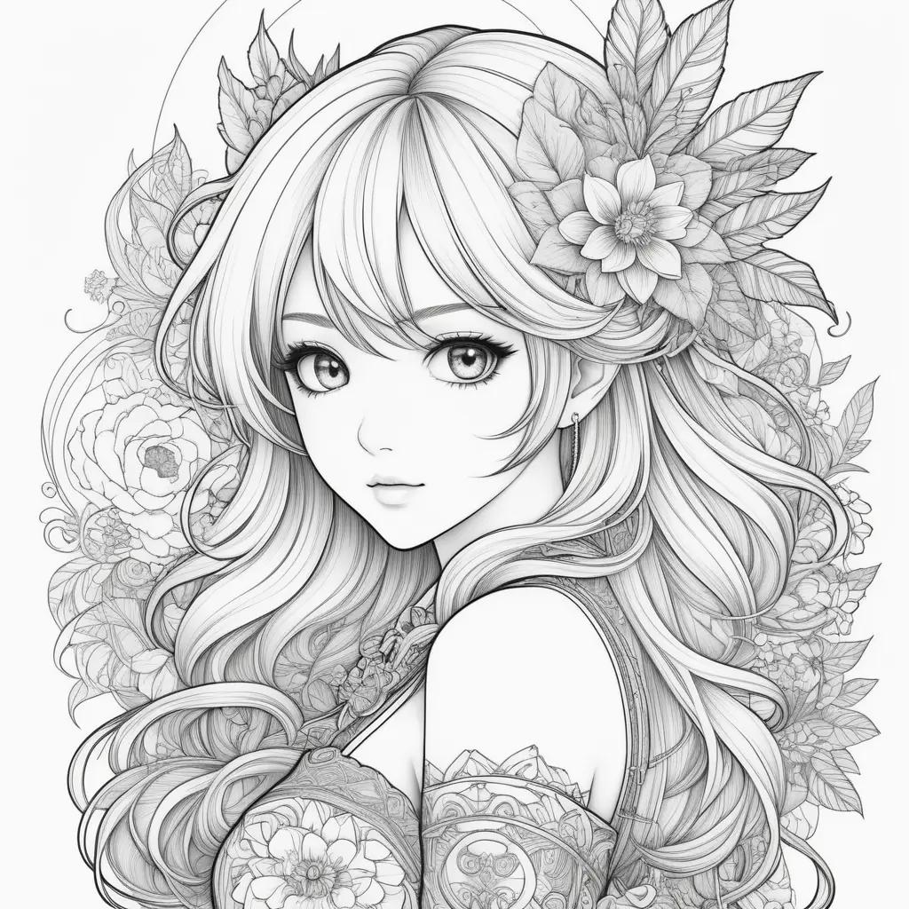 coloring page of a pretty anime girl