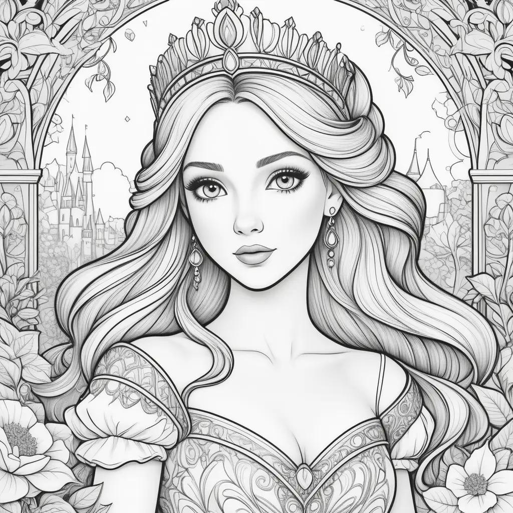 coloring page of a princess with a crown