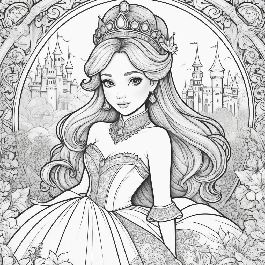 coloring page of a princess with a crown and tiar