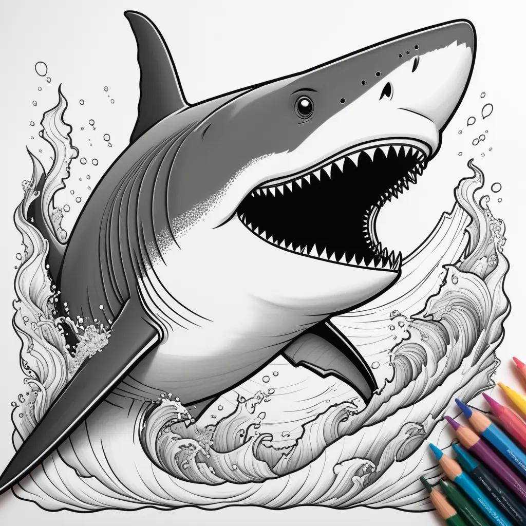 coloring page of a shark with a megalodon illustration