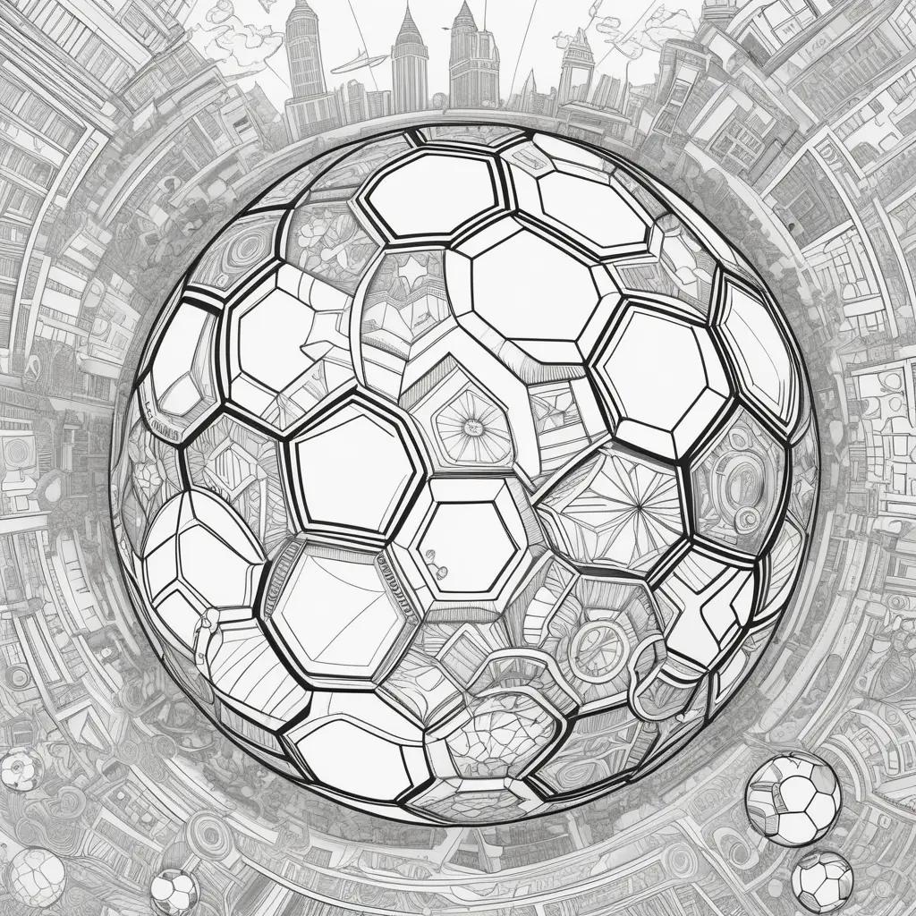 coloring page of a soccer ball with black and white lines