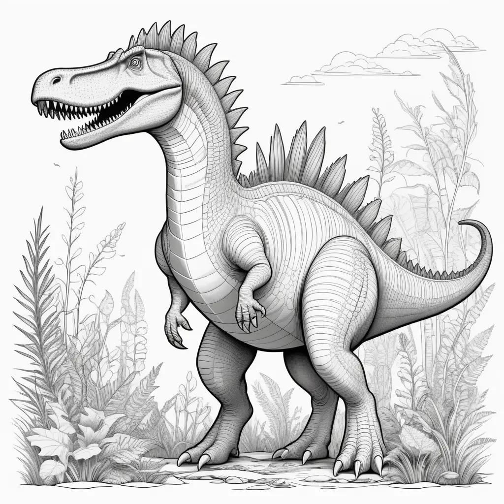 coloring page of a spinosaurus dinosaur